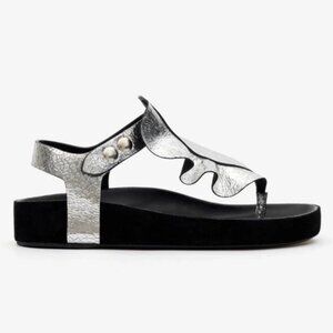 Isabel Marant Isela Metallic Silver Crinkle Leather Sandals Size 8